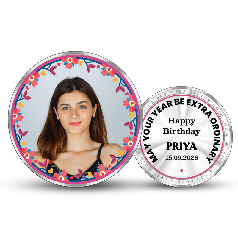 Happy Birthday Charm Personalized 999 Pure Silver Round Coin