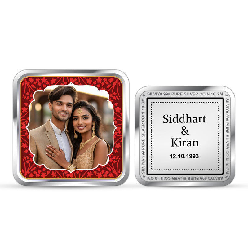 Personalized 1 Anniversary Love 999 Pure Silver Coin Square