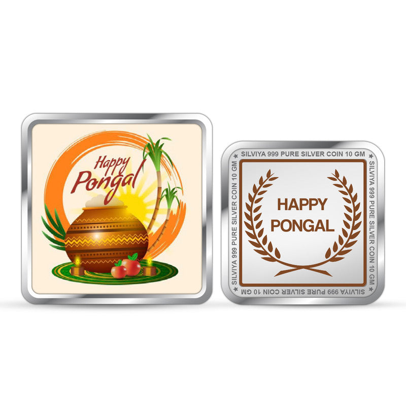 Happy Pongal Festival 999 Pure Silver Coin Square