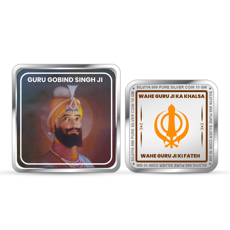 Guru Gobind Singh Ji 999 Pure Silver Coin Square Shape