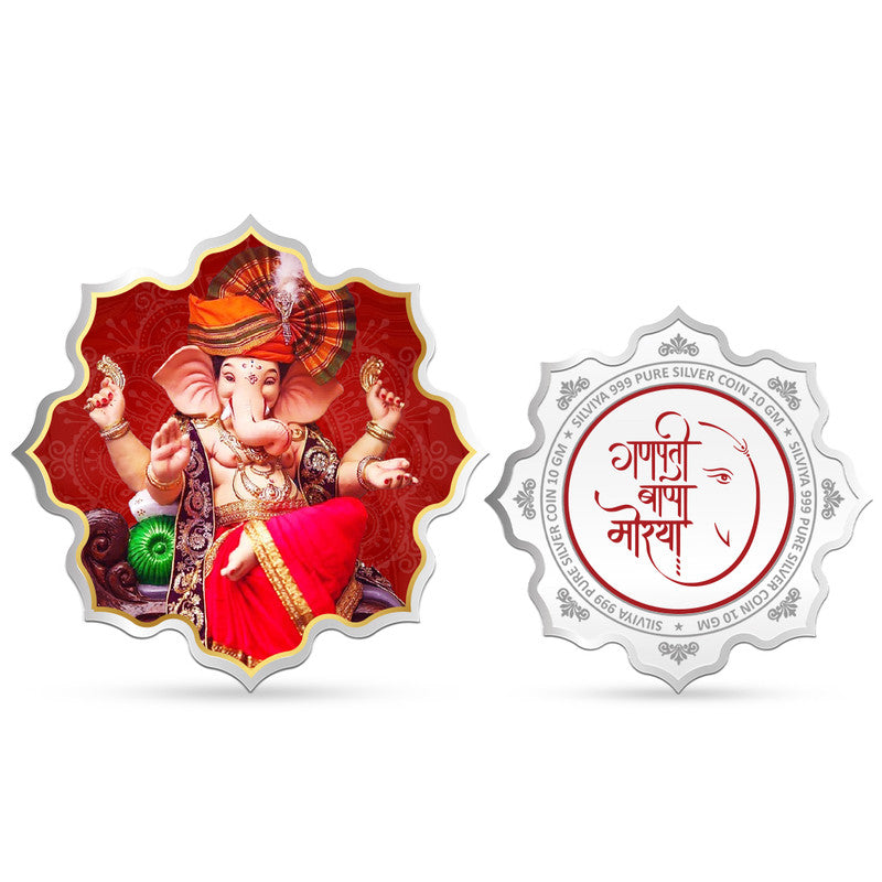 Ganpati Bhappa Morya 999 Pure Silver Coin Lotus Shape