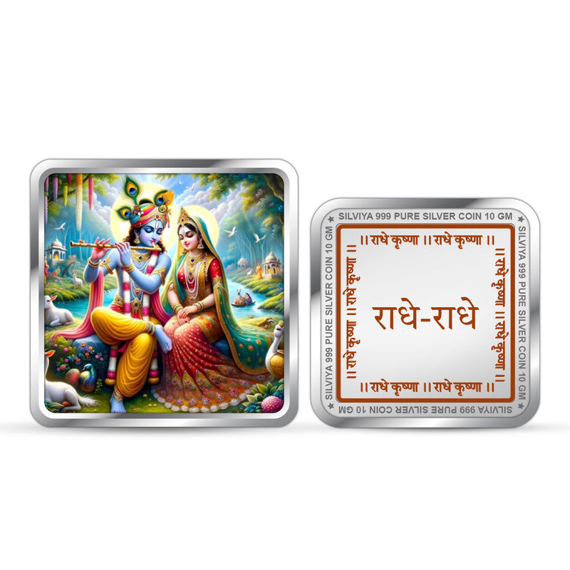 Radhey Krishna 999 Pure Silver Coin Square