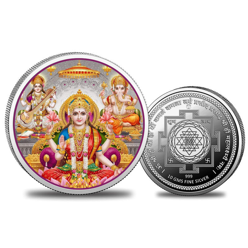 Laxmi Ganesh Ji 999 pure silver coin round shape for Diwali, puja, and festive gifting
