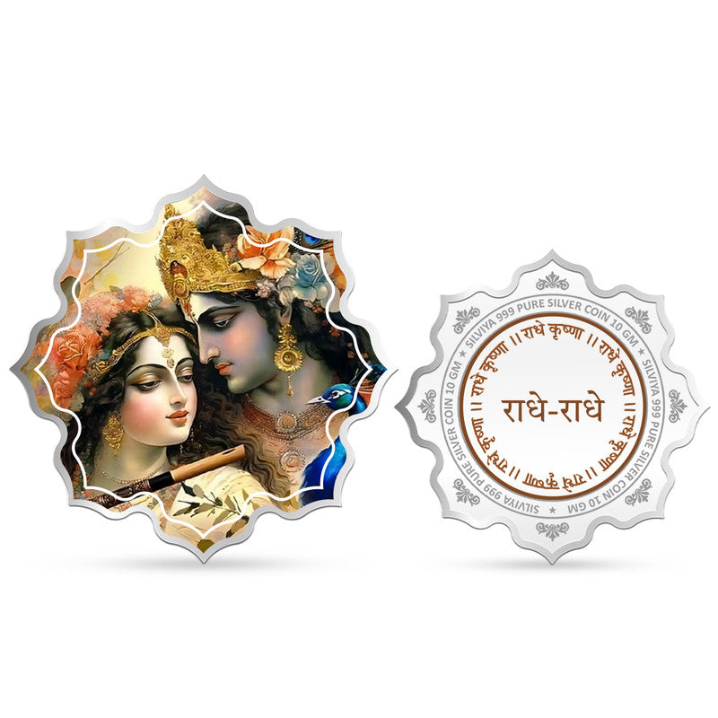 999 Silver Radha Krishna Lotus Coin for Puja