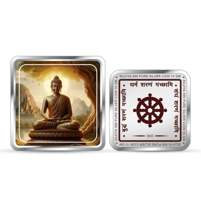 Bhagwan Buddha 999 Pure Silver Coin Square Shape