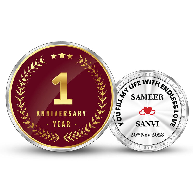 Personalized 1st Anniversary 999 Pure Silver Coin Round