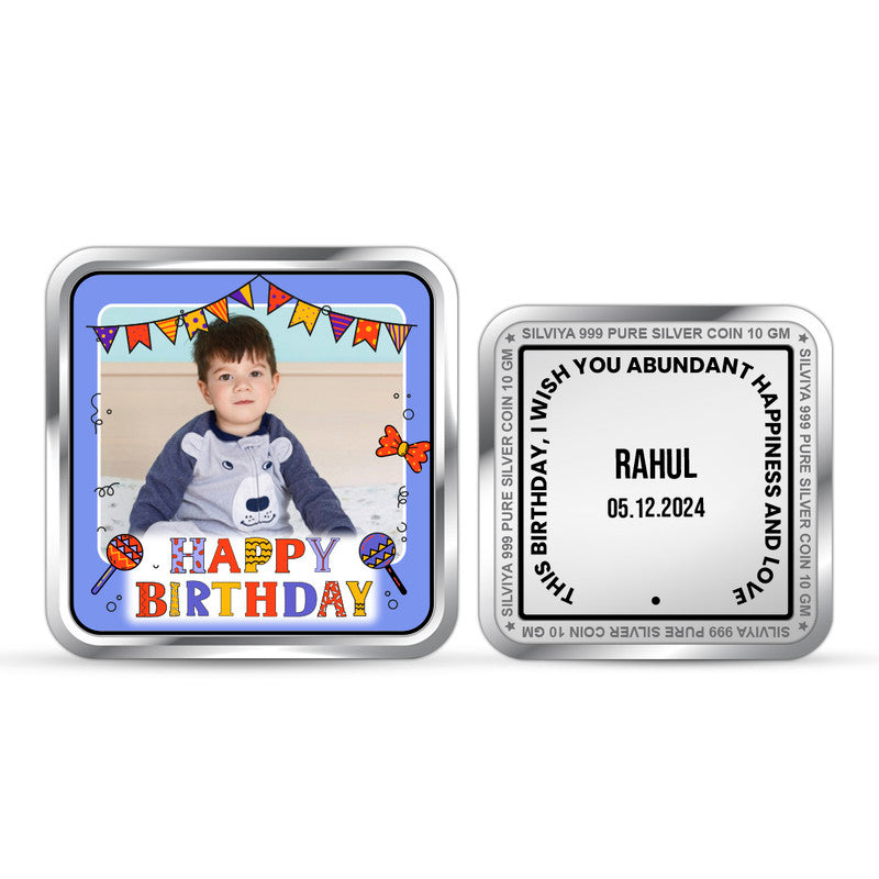 Personalized Birthday Unique 999 Pure Silver Coin Square