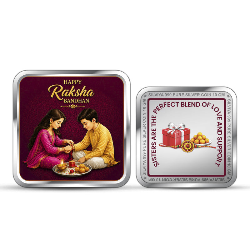 Raksha Bandhan 999 Pure Silver Coin Square Shape