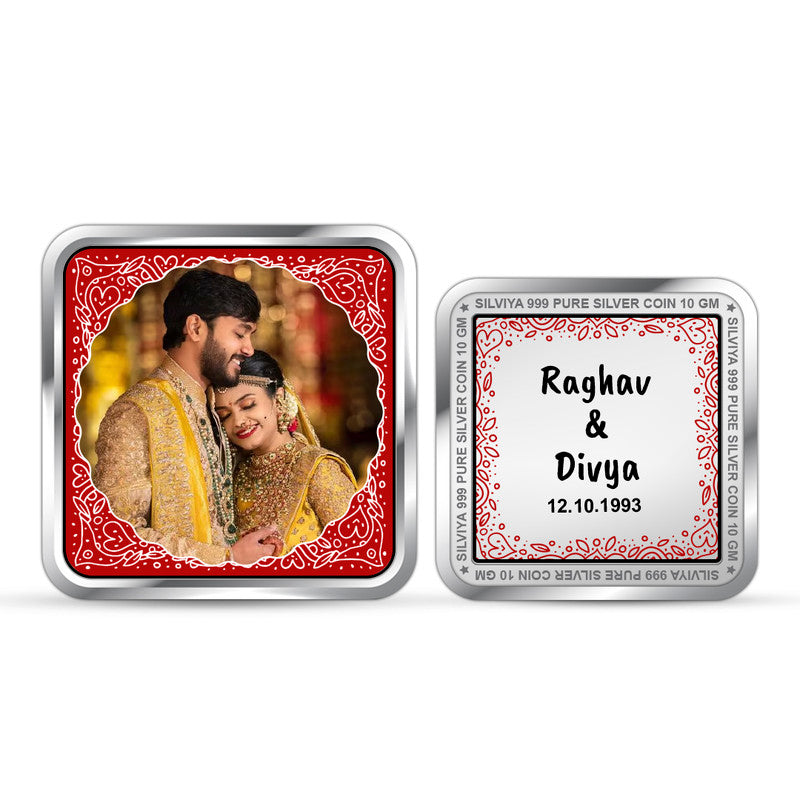 Personalized Wedding Gift 999 Pure Silver Coin Square