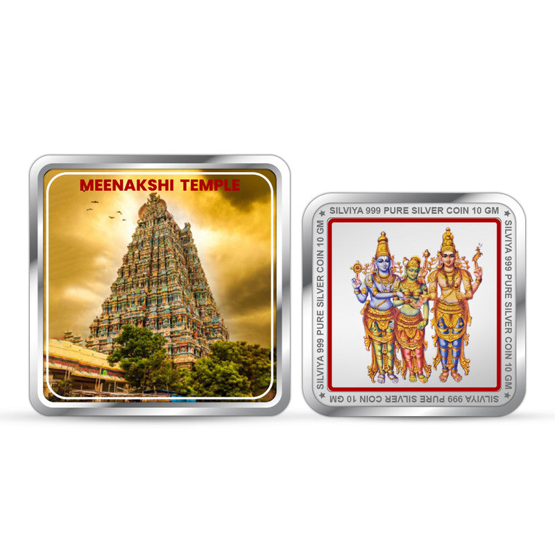 Meenakshi Amman Temple 999 Pure Silver Coin Square Shape