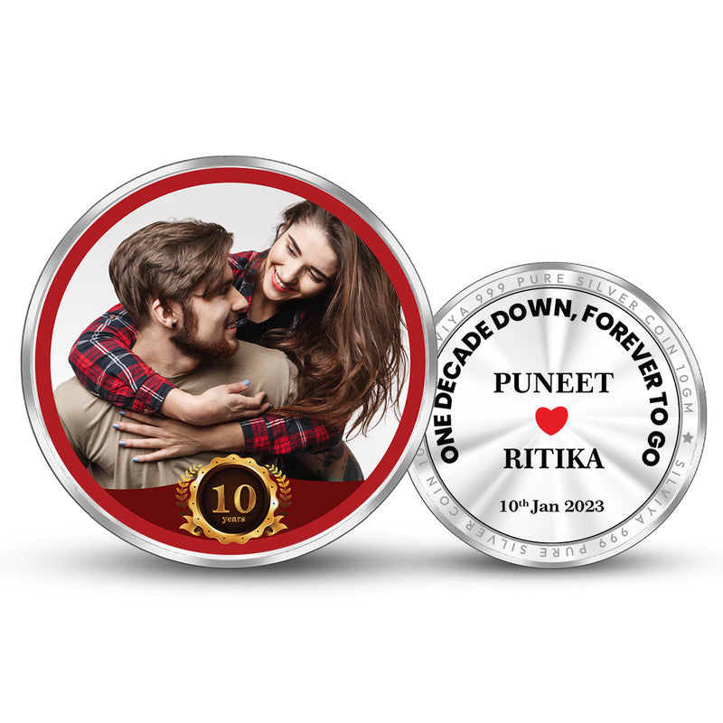 Personalized 10th Anniversary 999 Pure Silver Coin Round