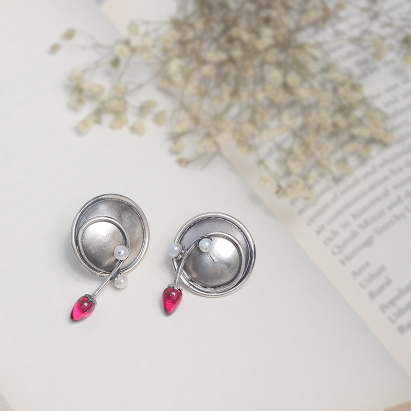 Oxidized Silver Pearl Stud Earrings