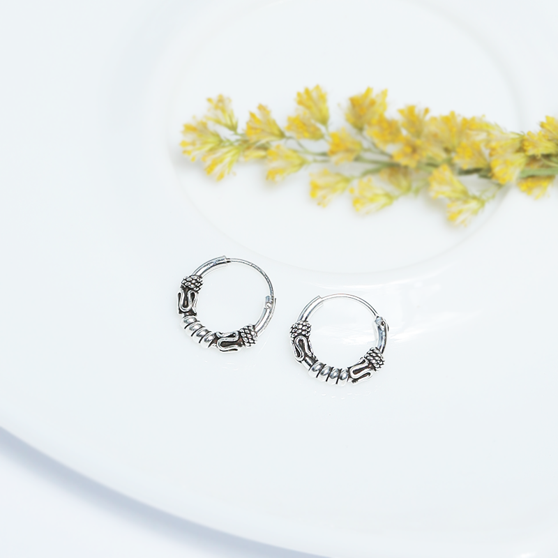 Oxidized Silver Bali Hoop Earrings