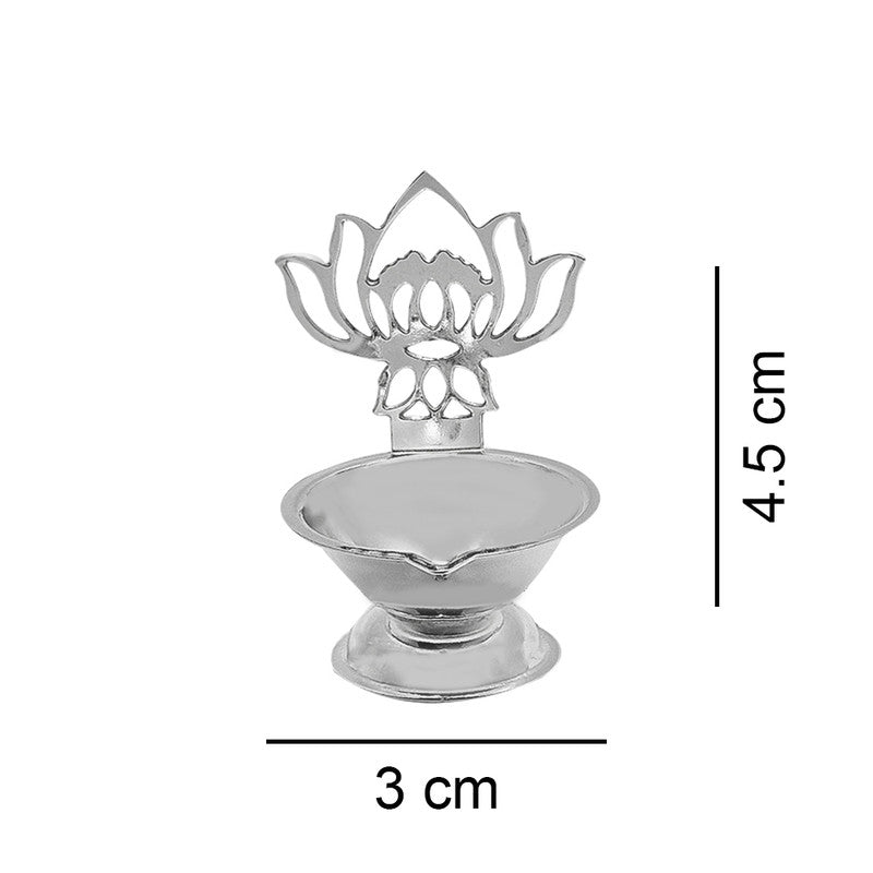 925 Silver Diya with Lotus Design for Temple & Puja