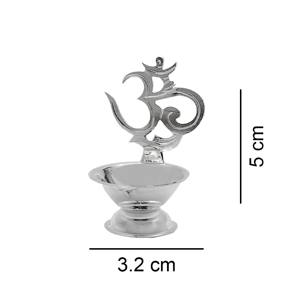 925 Silver Diya with Om Design for Temple & Puja