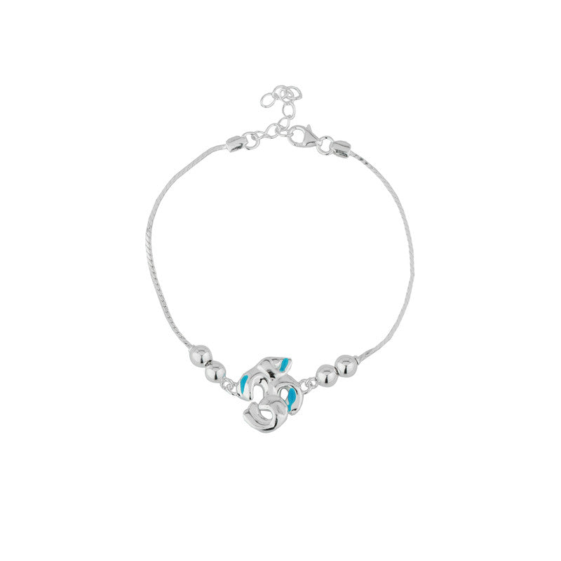 Silver rakhi for kids with Kartik Om bracelet – original silver rakhi design for Raksha Bandhan tradition

