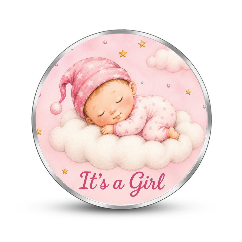 Newborn 999 Pure Silver Coin It's Girl Design Round Shape