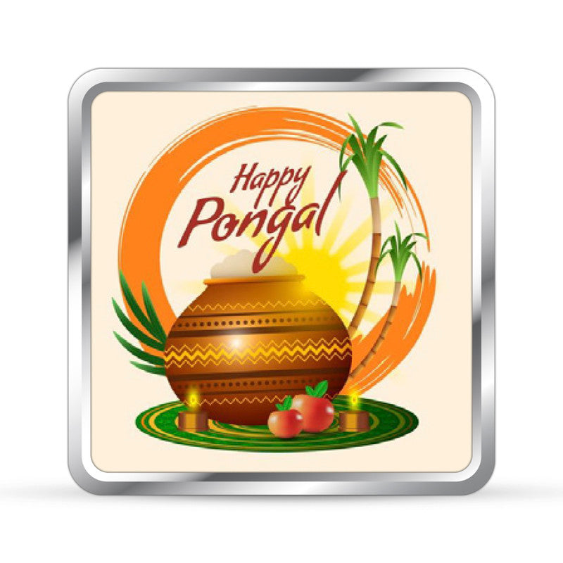 Happy Pongal Festival 999 Pure Silver Coin Square