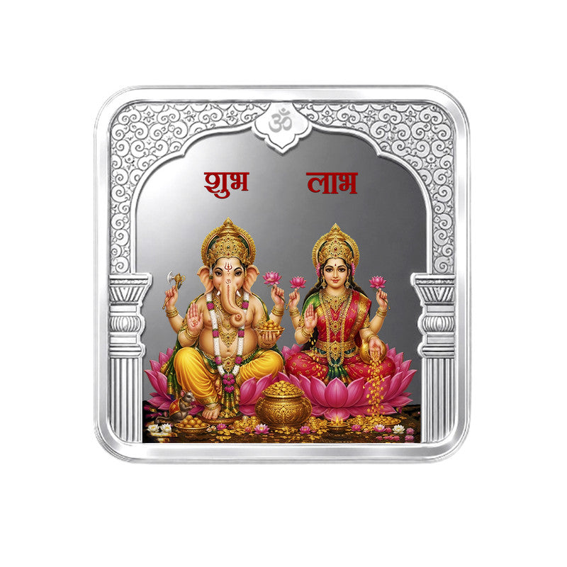 Lakshmi Ganesh 999 Pure Silver Coin Square Shape