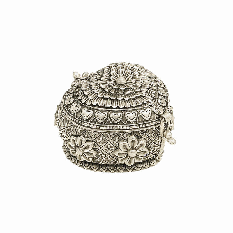 925 Silver Heart Shape Flower Design Engraved Sindoor Box