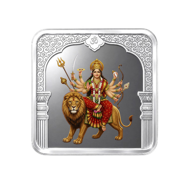 Maa Durga 999 Pure Silver Coin Square Shape