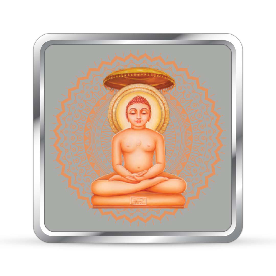 Mahavir Swami Ji 999 Pure Silver Coin Square Shape