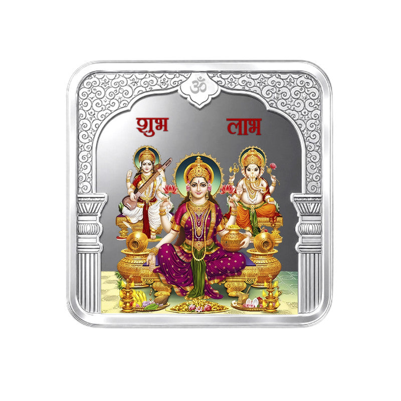 999 Pure Lakshmi Ganesh Saraswati Silver Coin Square Shape