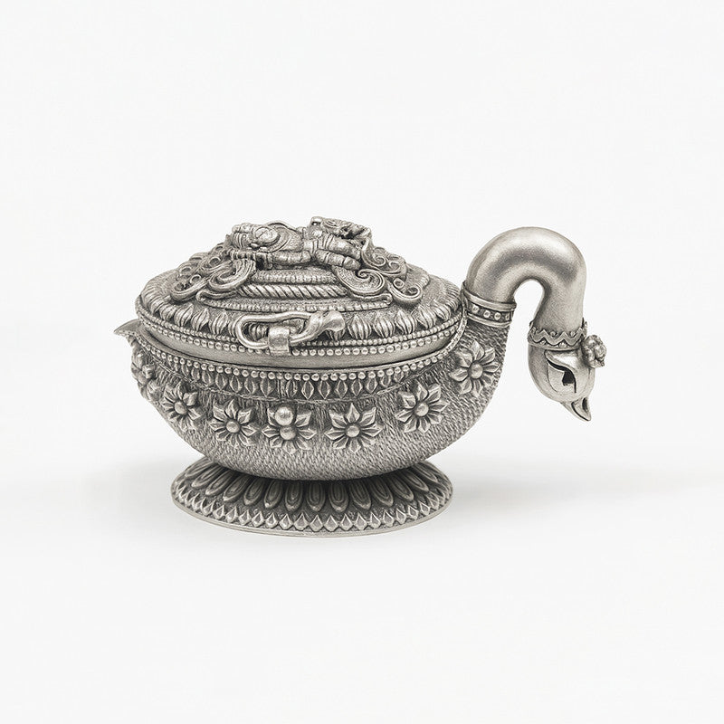 925 Silver Godess Lakshmi Engraved Swan Shape Sindoor Box