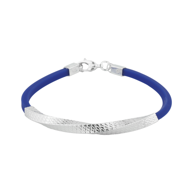 925 Silver Twisted Blue Bead Bracelet