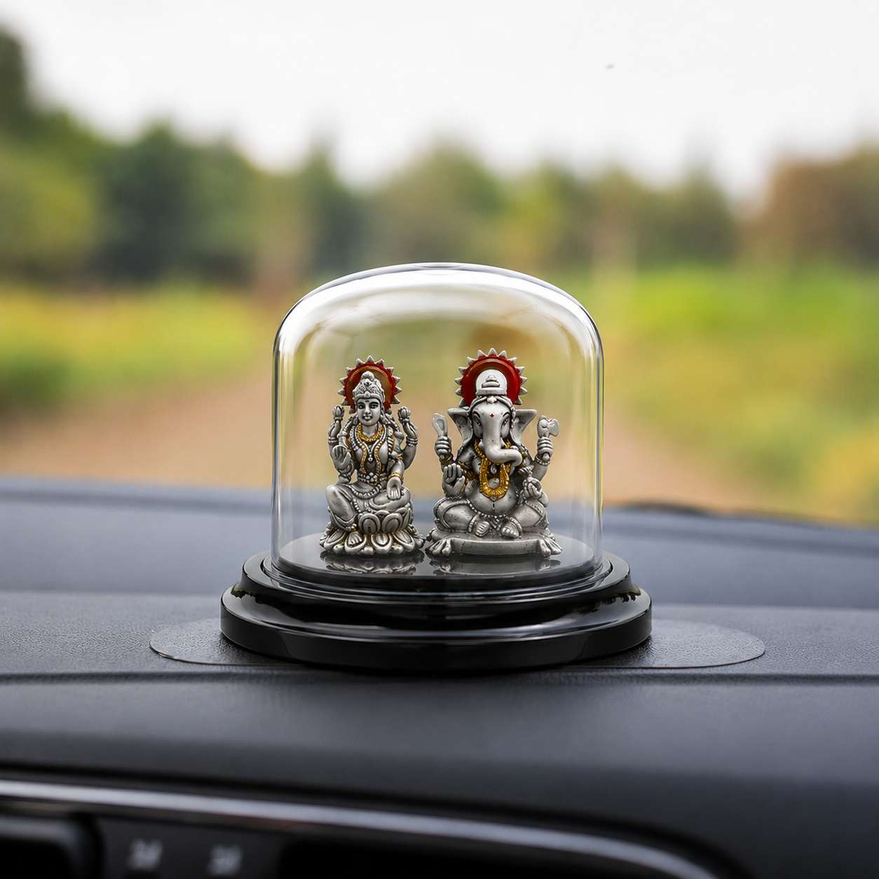 999 Silver Lakshmi Ganesh Ji for Office Desk & Car Dashboard