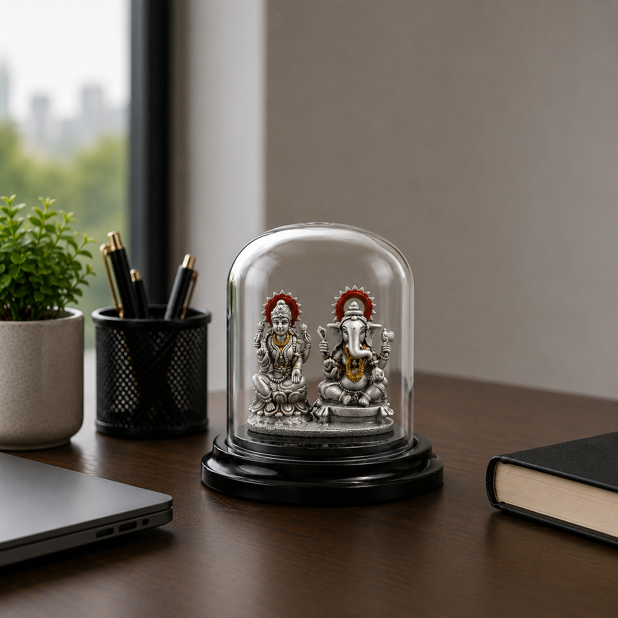 999 Silver Lakshmi Ganesh Ji for Office Desk & Car Dashboard