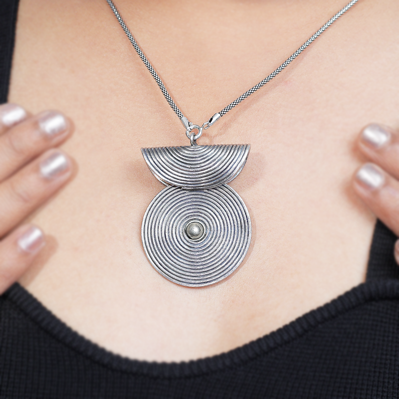 Oxidized Silver Spiral Pendant