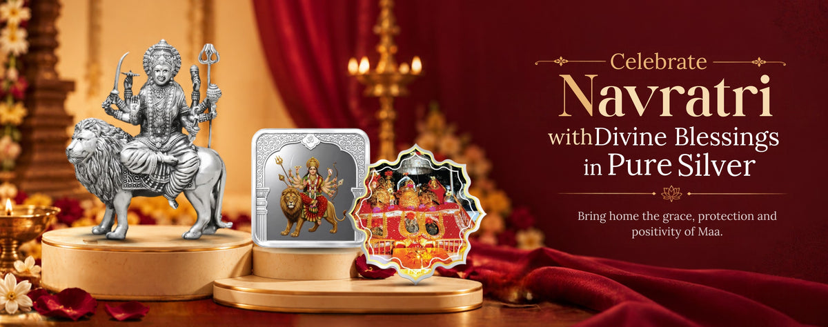 Navratri special silver murti of maa durga and 999 pure silver coins 