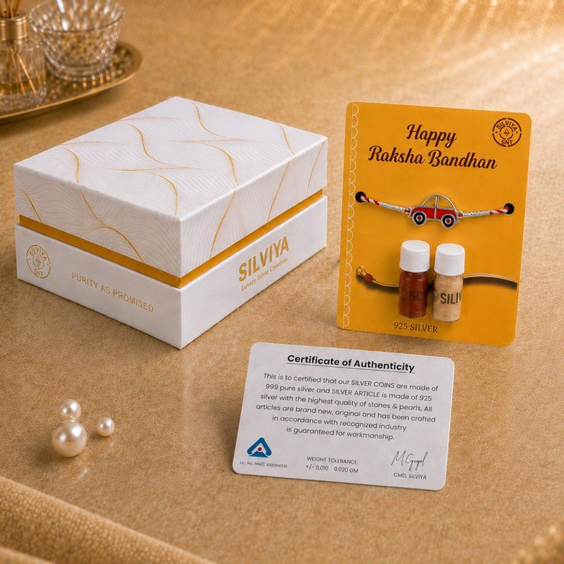 Silver Lord Ganesha Ji Rakhi for Brother with Roli Chawal