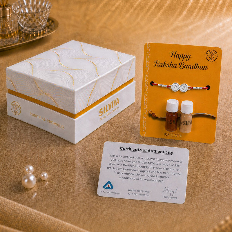 Silver Lotus Rakhi for Brother with Roli Chawal