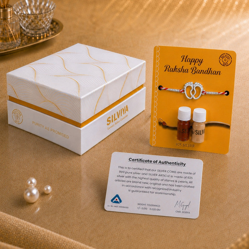 Silver Om & Ganesha Rakhi for Brother with Roli Chawal
