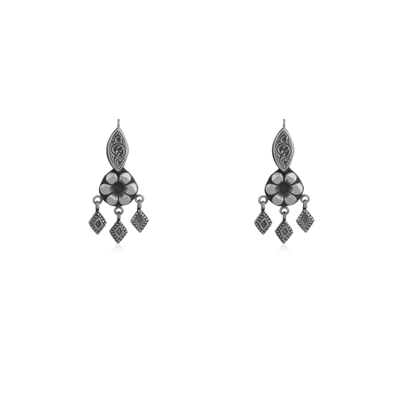 925 Silver Floral Teardrop Earrings