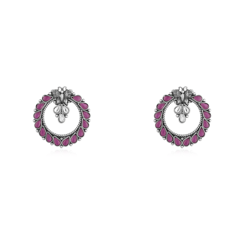 925 Silver Butterfly Earrings with Pink Stone