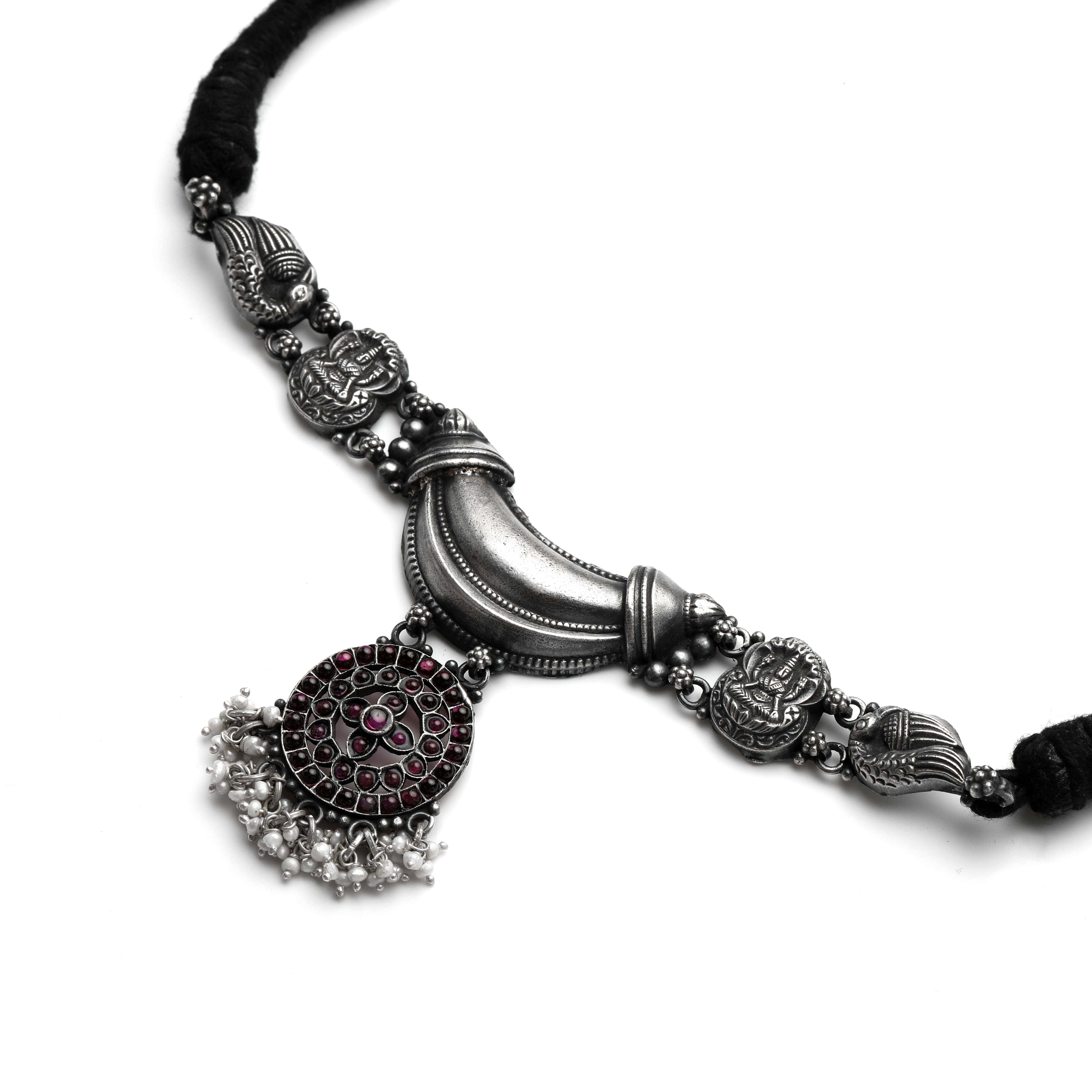 Oxidised Silver Ethnic Choker Necklace
