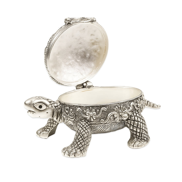 925 Silver Tortoise Shape Floral Design Engraved Sindoor Box
