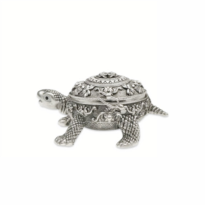 925 Silver Tortoise Shape Floral Design Engraved Sindoor Box
