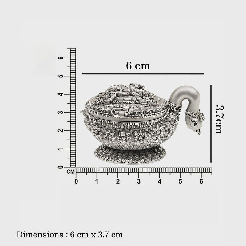 925 Silver Godess Lakshmi Engraved Swan Shape Sindoor Box