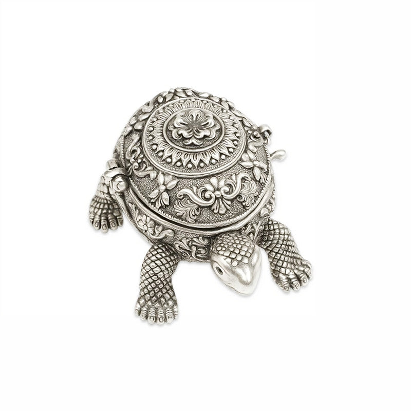 925 Silver Tortoise Shape Floral Design Engraved Sindoor Box