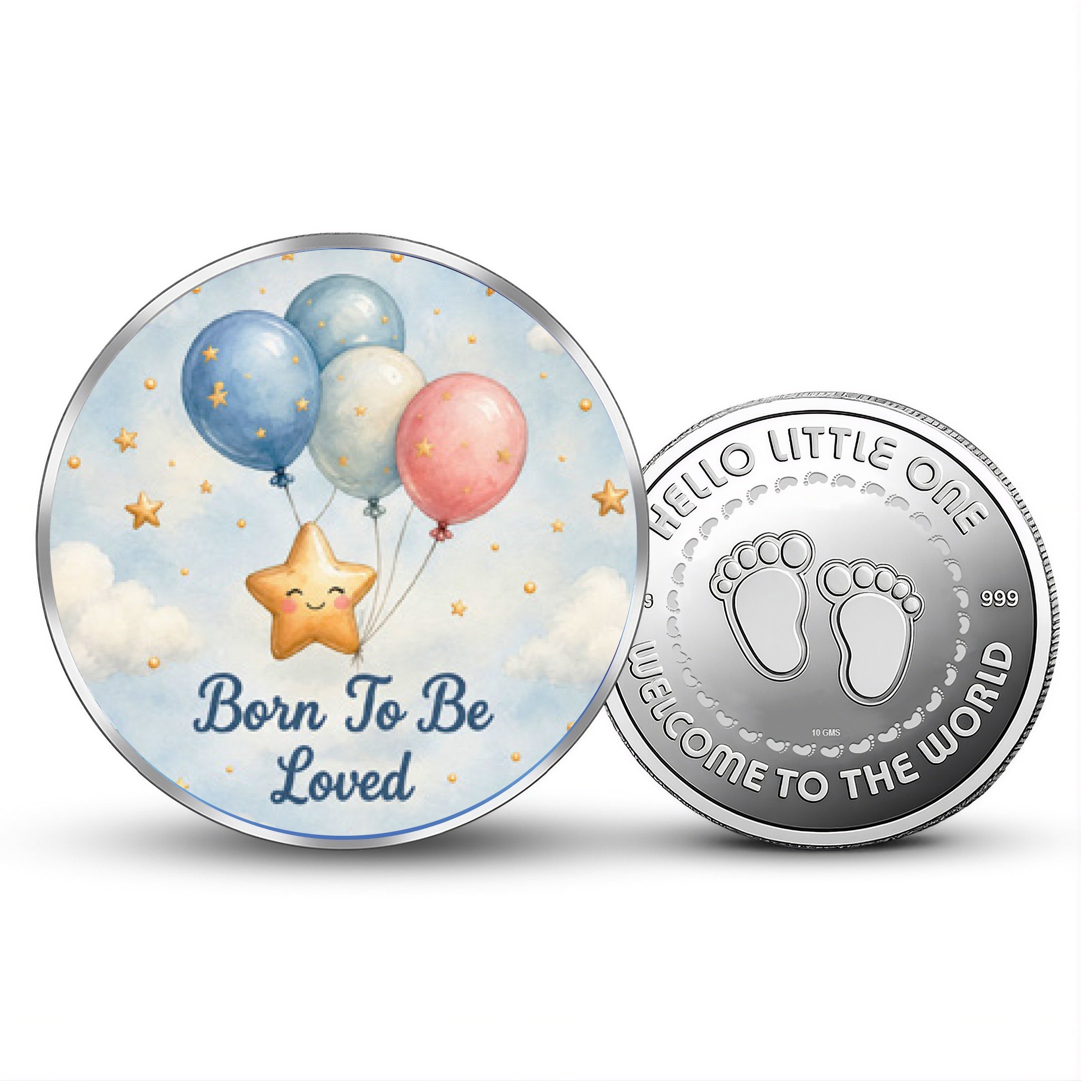 Newborn 999 Pure Silver Coin Star & Balloon Design Round Shape