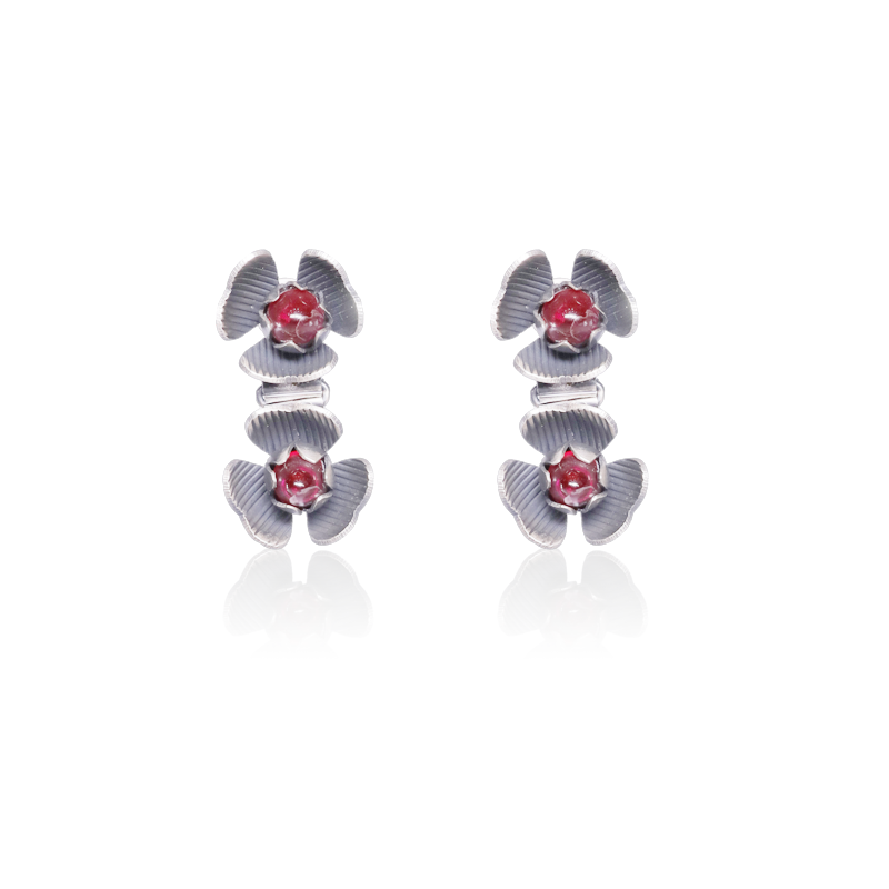 Oxidized Silver Double Flower Earrings