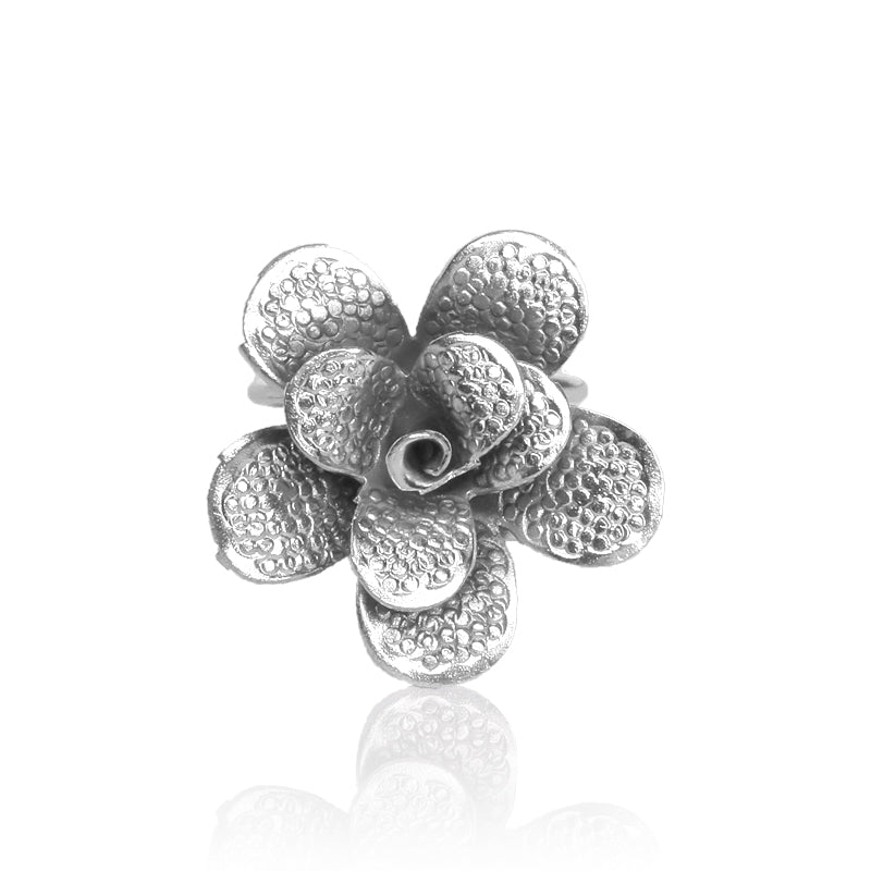 925 Oxidised Flower with Petals Ring