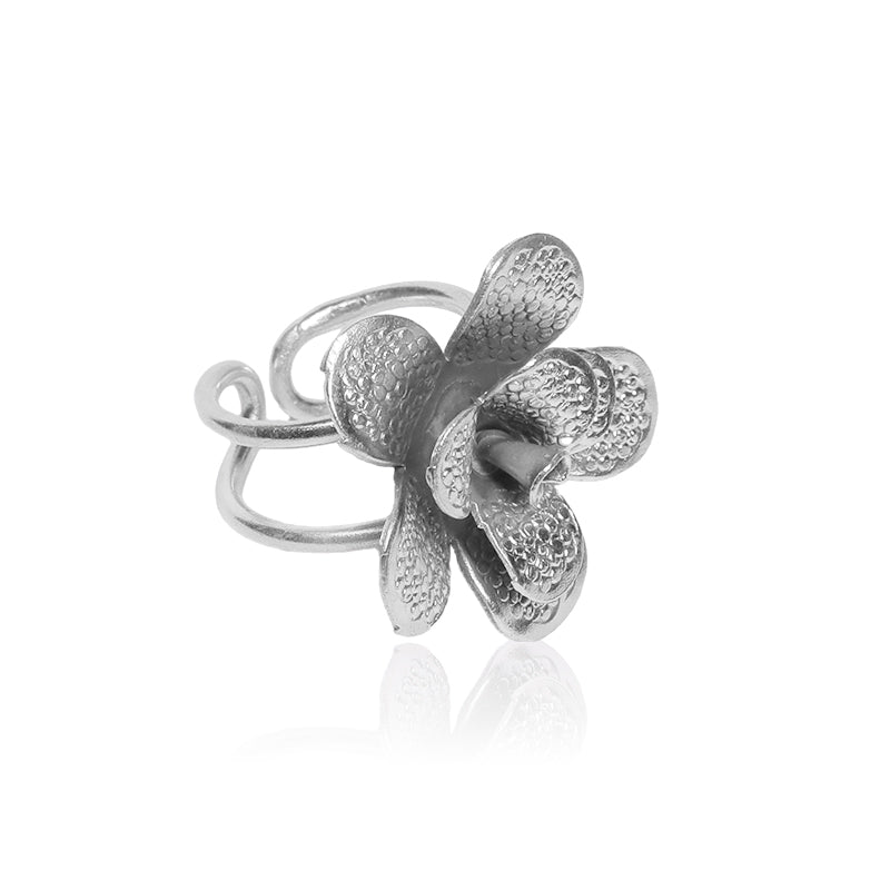 925 Oxidised Flower with Petals Ring