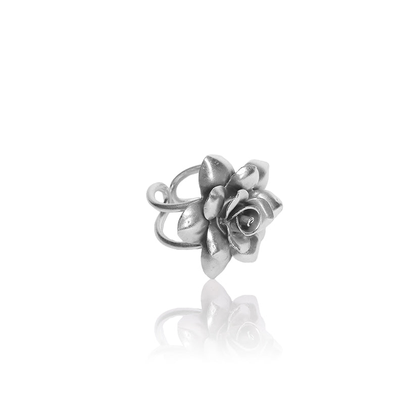 925 Silver Three Layer Flower Oxidized Ring