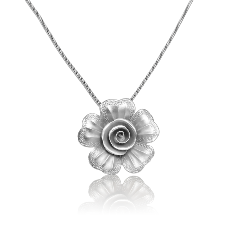 Oxidized Silver Flower Pendant