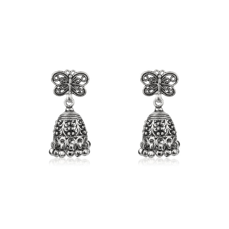 Oxidized Silver Butterfly Jhumka